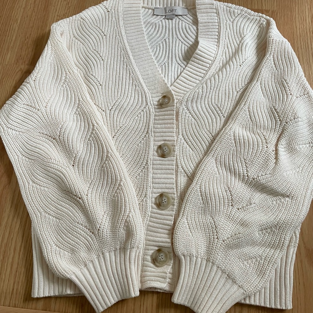 LOFT Ivory Textured Knit Cardigan